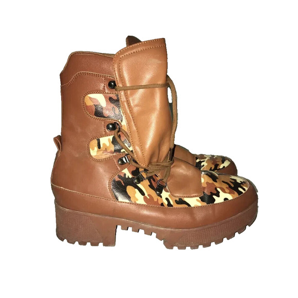 CAPE ROBBIN WOMEN'S NUNCA ROUND TOE LUG PLATFORM COMBAT BOOTS CAMO BROWN 10 - Picture 8 of 14